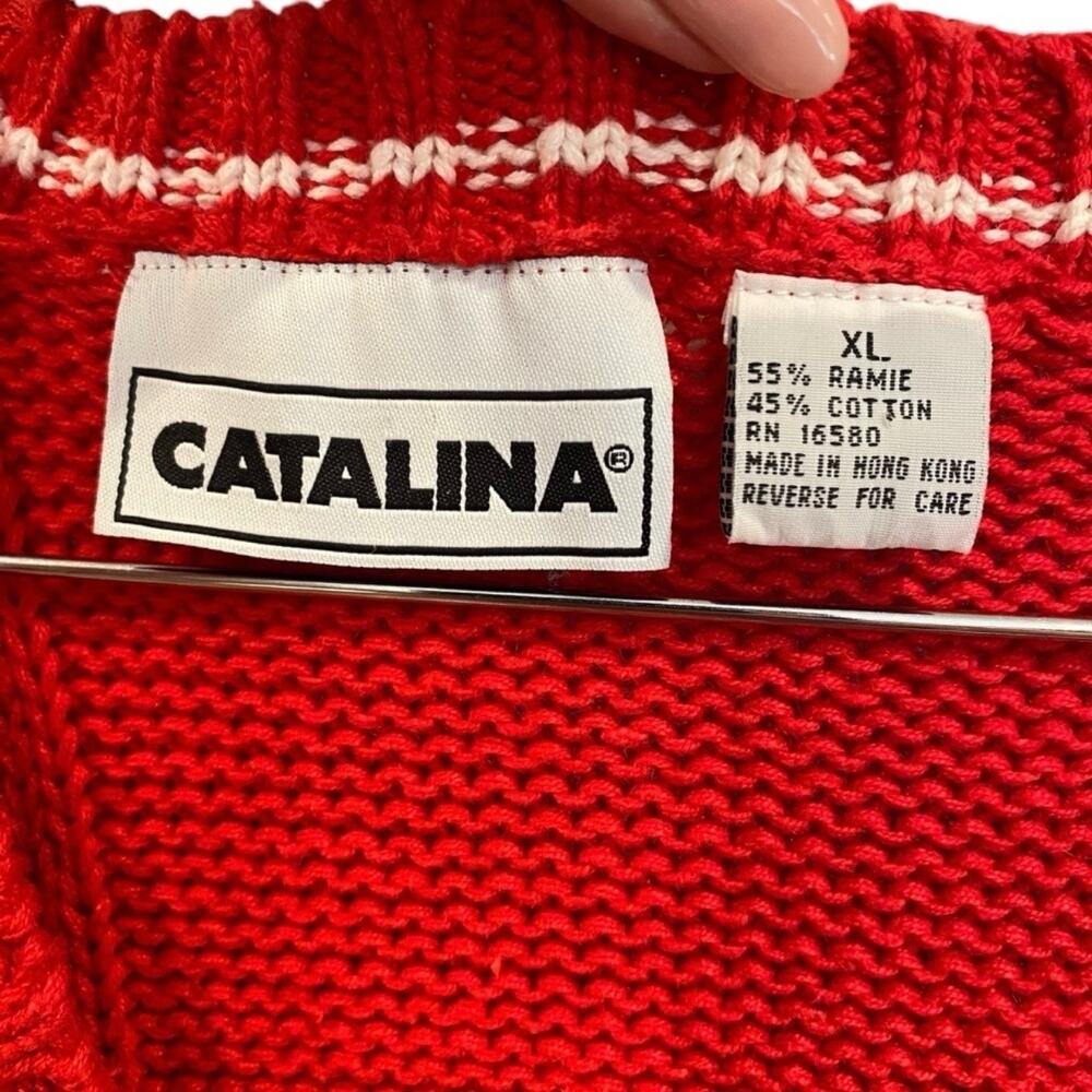 Vintage Catalina Red Cable Knit Cricket Sweater Vest XL 90s Preppy - Picture 6 of 6